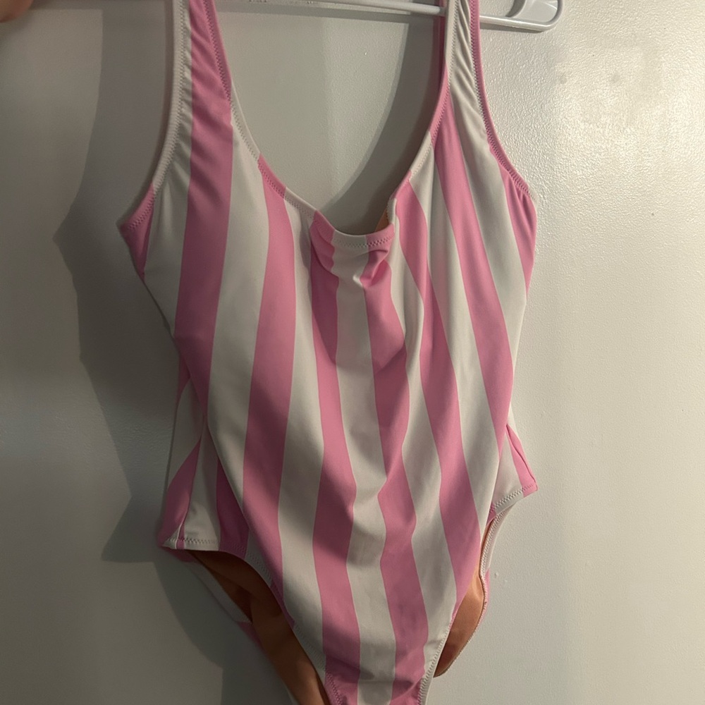 J. Crew Pink and White Striped One Piece Swimsuit
